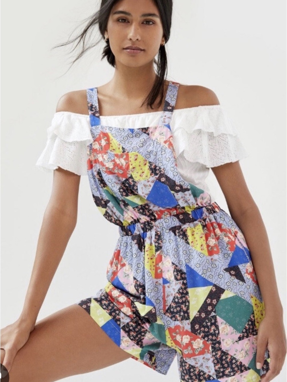 Corey lynn calter floral patchwork short overalls